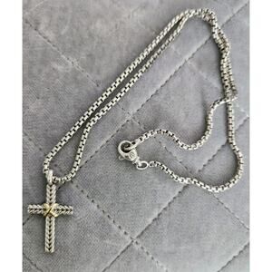 David Yurman 925 Sterling Silver Braided Cross with 18K Gold X on 19.5 in Chain